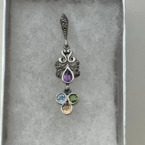 Multi-Gem 925 Sterling Silver Dangle Pendant - Picture 4 of 5